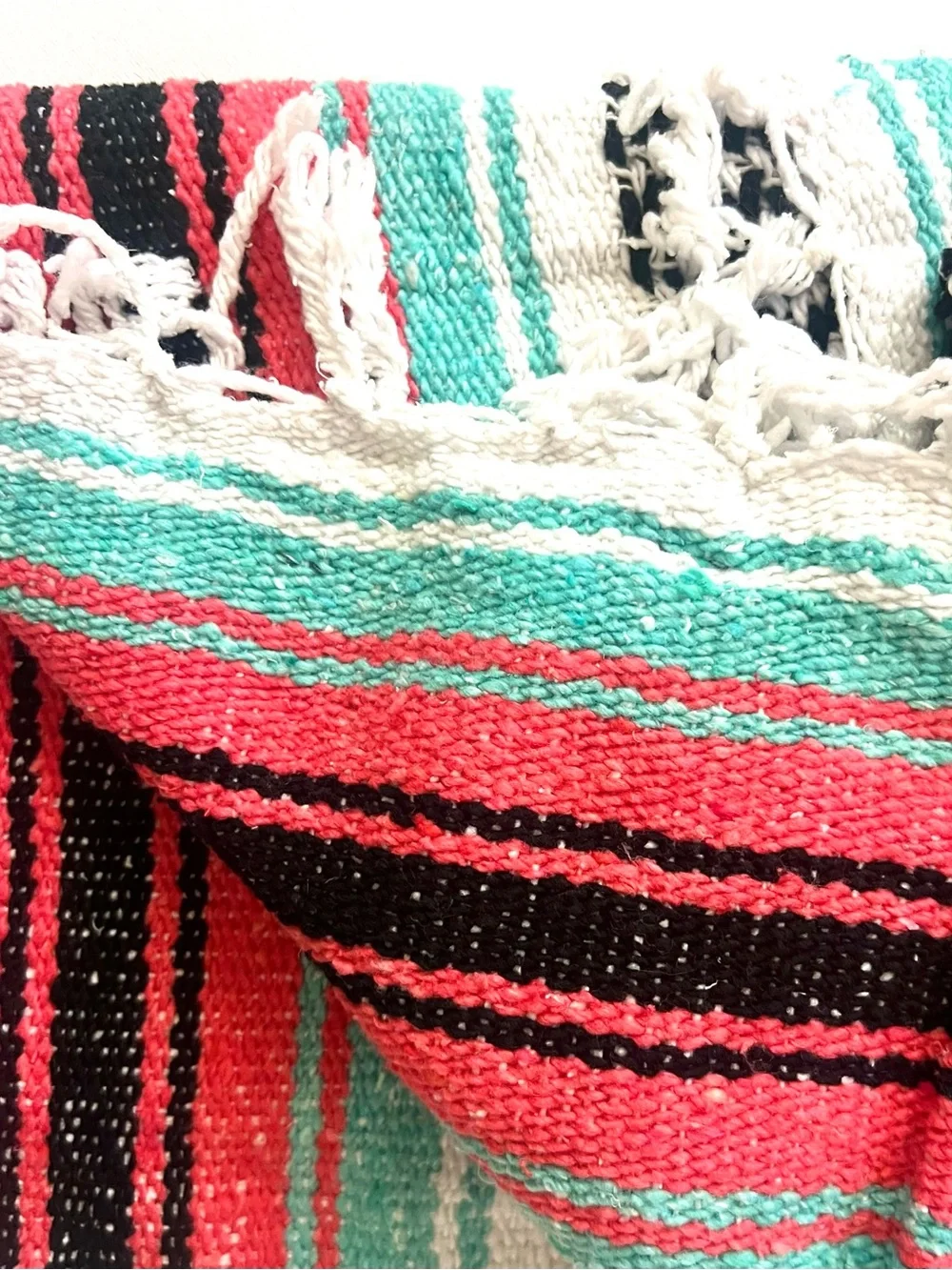 Woven Beach Blanket inCoral, Teal & Black (New / Never Used), 48 x 72”